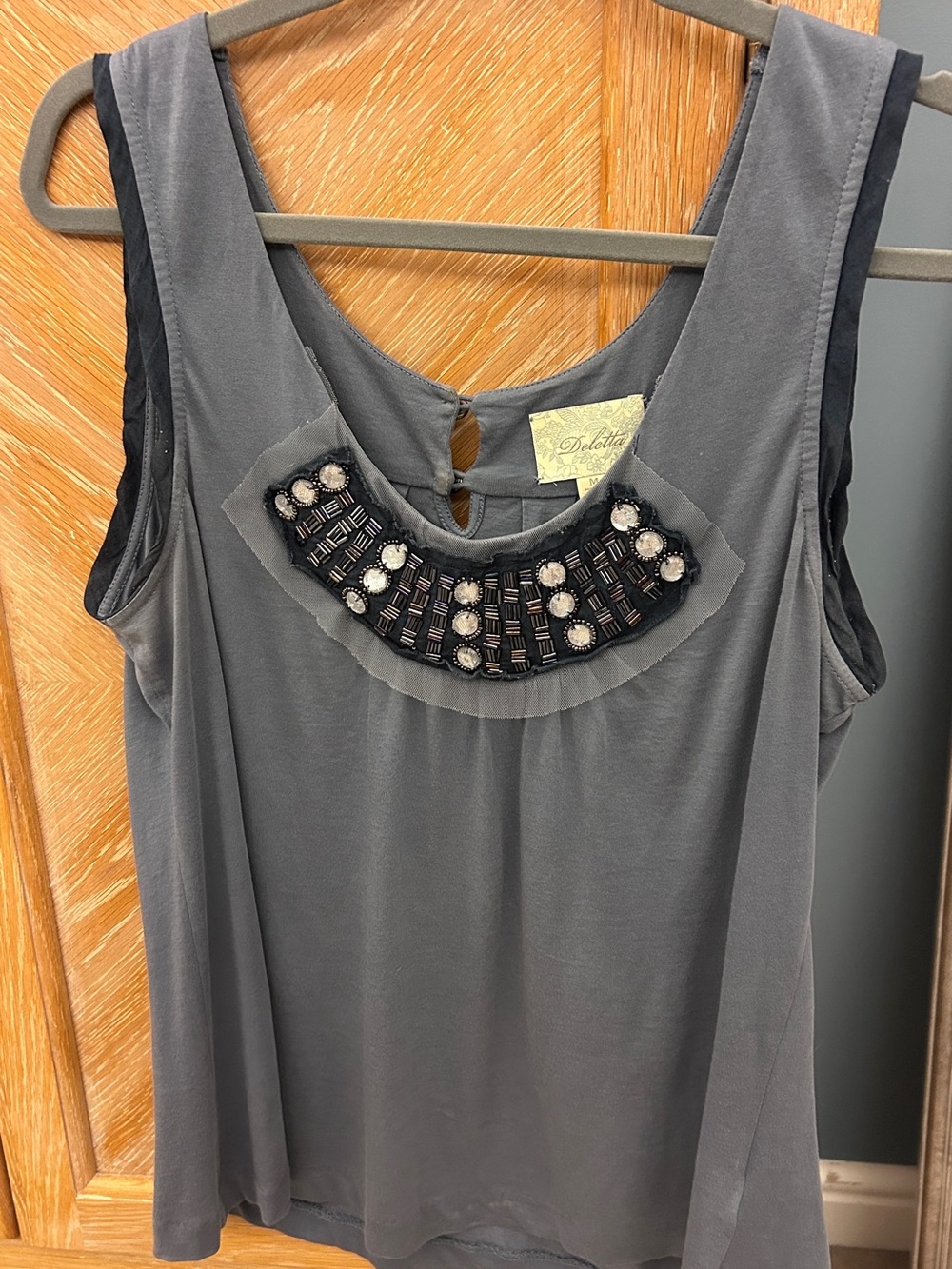 Deletta Charcoal Gray Beaded Sleeveless Camisole
